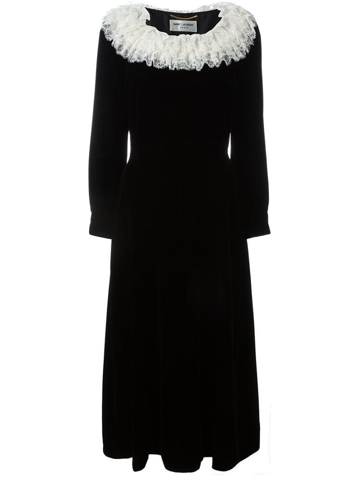 Saint Laurent Lace Trim Velvet Dress, Women's, Size: 38, Black, Silk/viscose/cupro