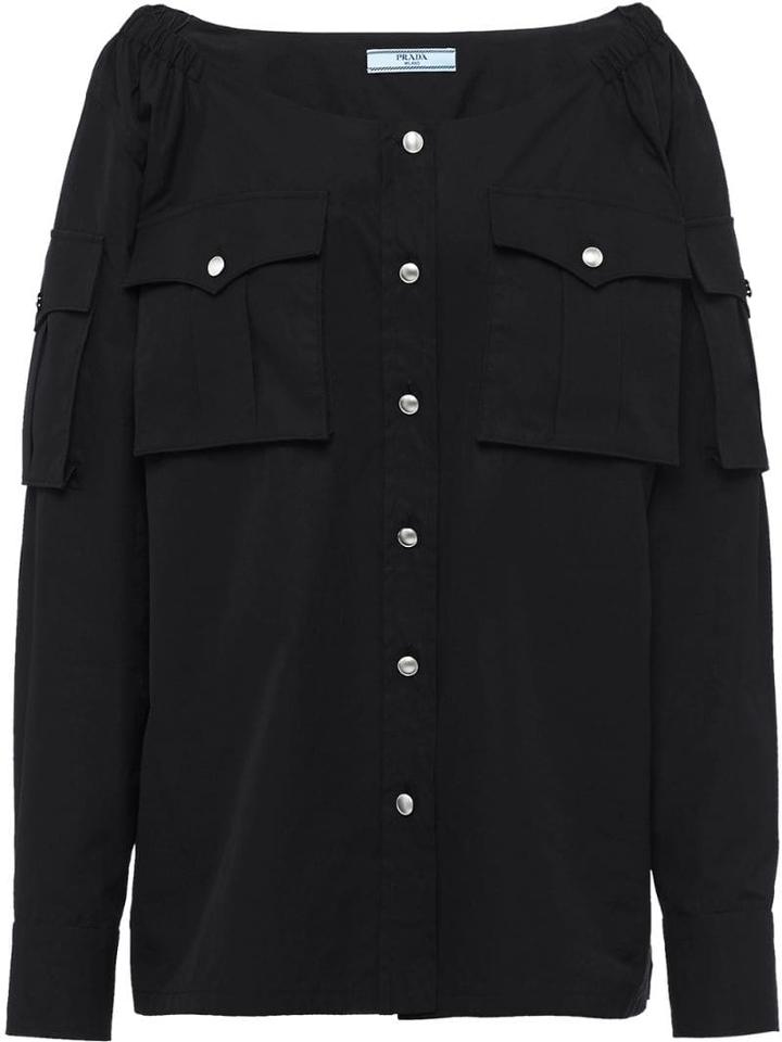 Prada Boat Neck Buttoned Blouse - Black