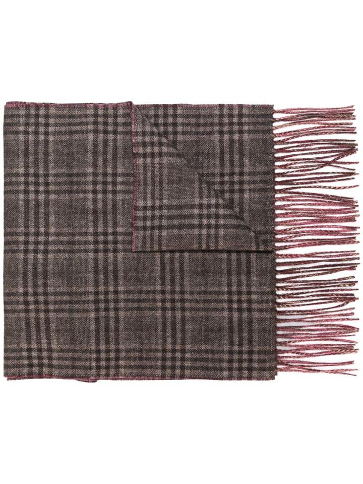 Canali Checked Contrast Scarf - Brown