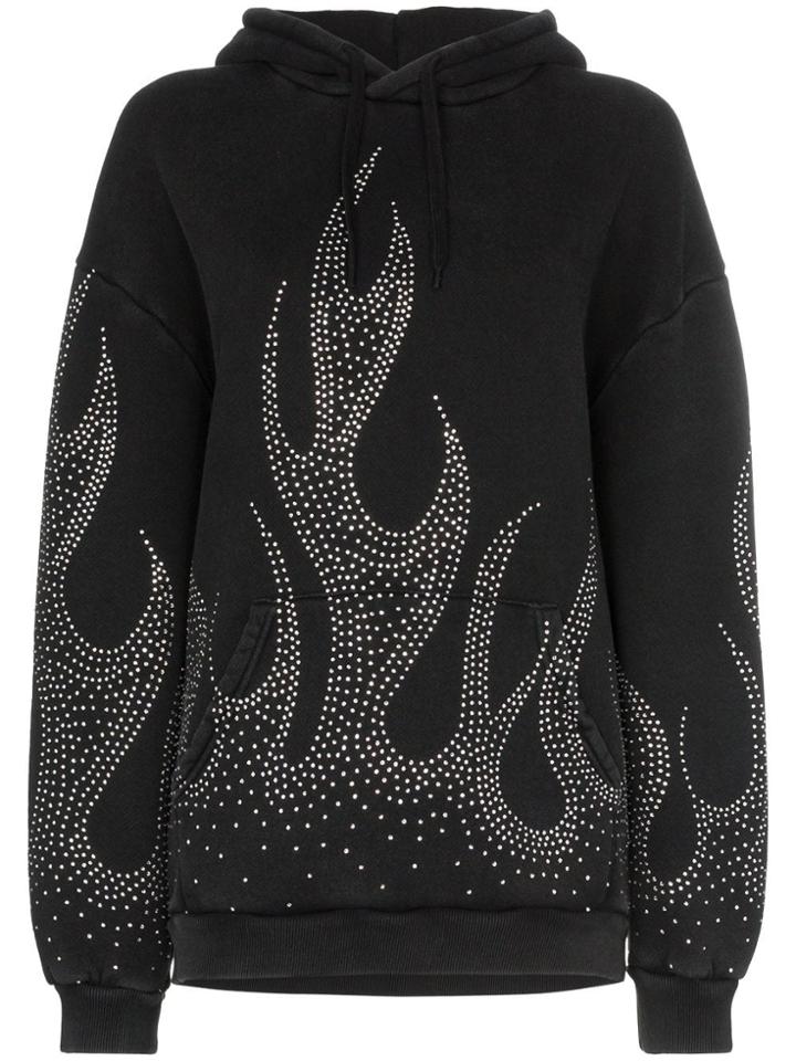 Filles A Papa Crystal-embellished Flame Motif Cotton Hoodie - Black