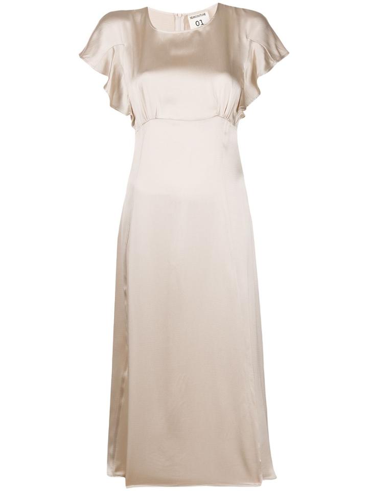Semicouture Ruffled-sleeve Midi Dress - Neutrals