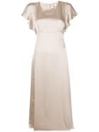 Semicouture Ruffled-sleeve Midi Dress - Neutrals