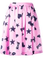 Moschino Heart Print Skater Skirt, Women's, Size: 38, Pink/purple, Silk/acetate/viscose