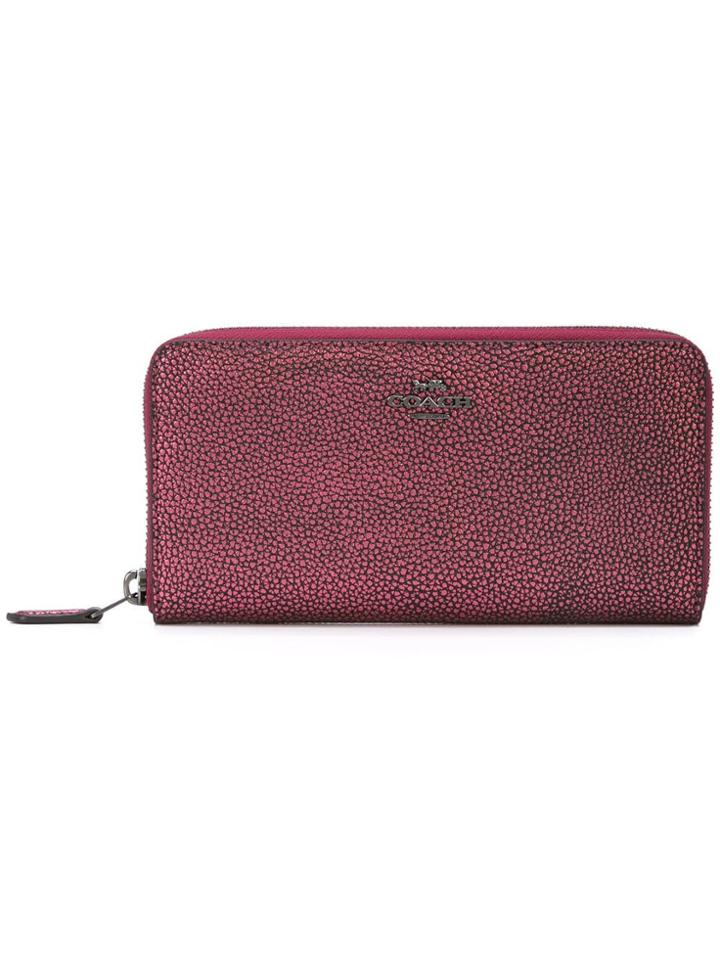 Coach Metallic Leather Accordion Zip Wallet - Red