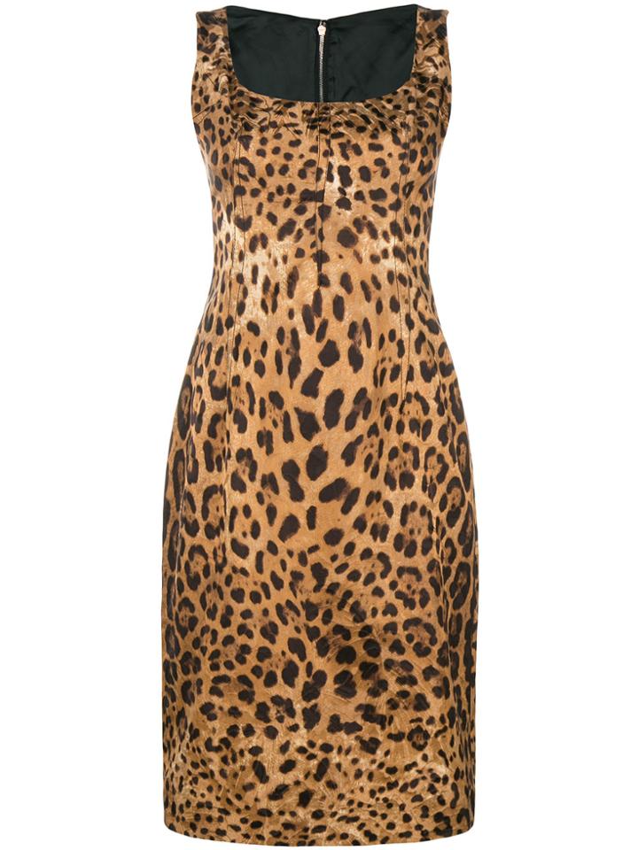 Dolce & Gabbana Vintage Leopard Print Fitted Dress - Brown