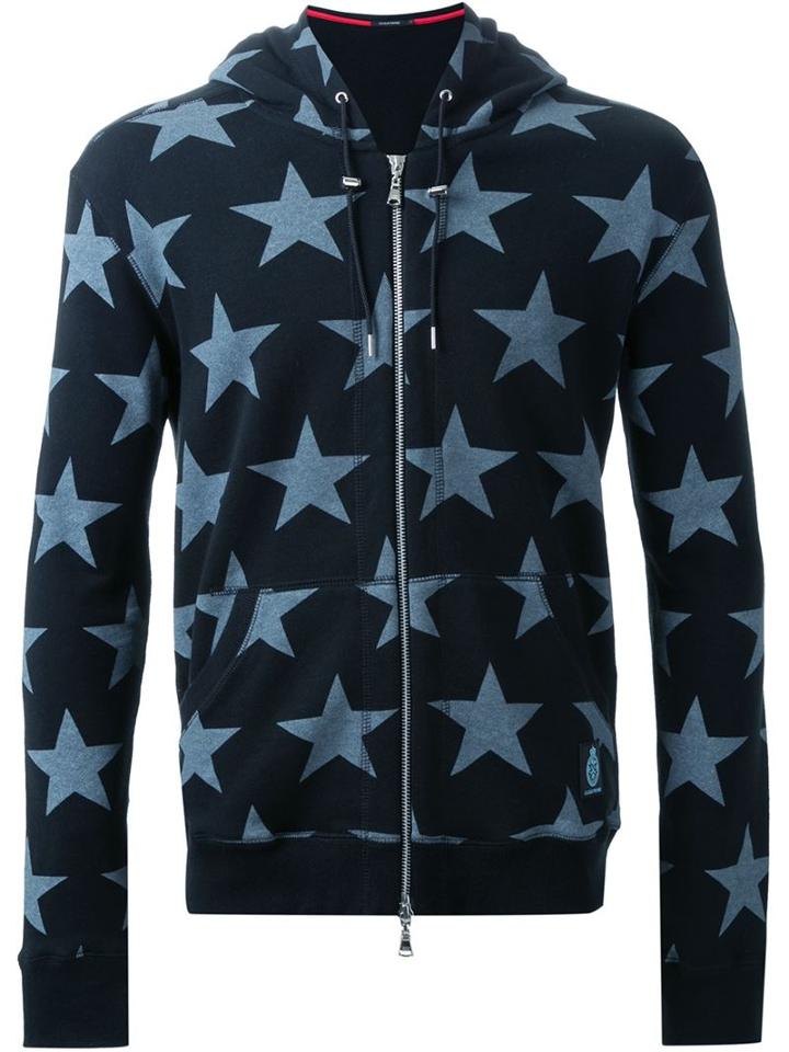 Guild Prime Contrast Star Print Zip Up Hoodie, Men's, Size: 2, Black, Cotton