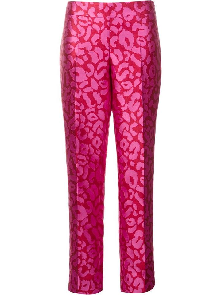 Oscar De La Renta Leopard Jacquard Trousers, Women's, Size: 2, Pink/purple, Silk/polyester