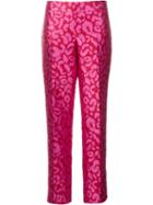 Oscar De La Renta Leopard Jacquard Trousers, Women's, Size: 2, Pink/purple, Silk/polyester