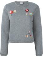 Red Valentino Embroidered Flower Sweatshirt, Women's, Size: Medium, Grey, Cotton/polyurethane