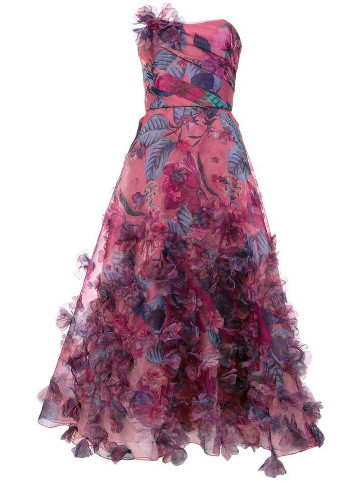 Marchesa Notte Floral Print Strapless Ball Gown - Pink