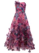 Marchesa Notte Floral Print Strapless Ball Gown - Pink