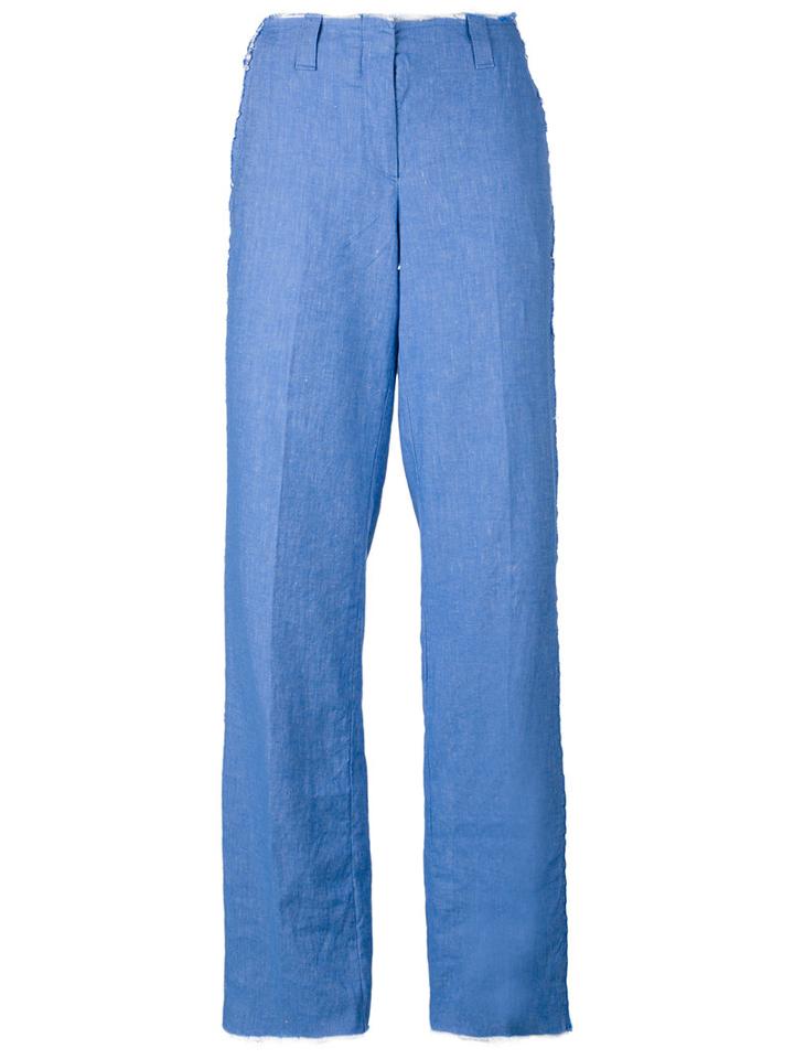 Dondup - Wide Leg Raw Trousers - Women - Cotton/linen/flax/spandex/elastane - 42, Blue, Cotton/linen/flax/spandex/elastane