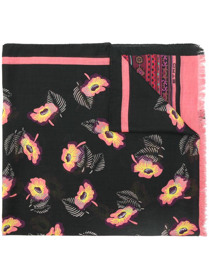 Etro Floral Print Scarf - Black
