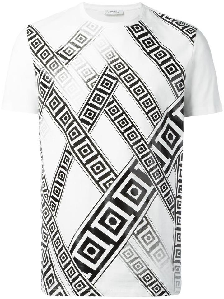 Versace Collection Frame Print T-shirt, Men's, Size: Xl, White, Cotton
