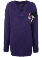 Lédition Patch Detail V-neck Jumper - Pink & Purple