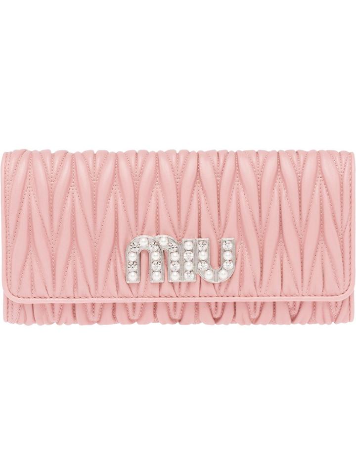 Miu Miu Matelassé Embellished Continental Wallet - Pink & Purple