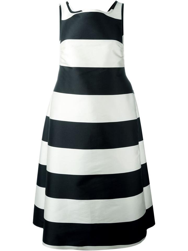 Rochas Wide Stripes Flared Sleeveless Midi Dress