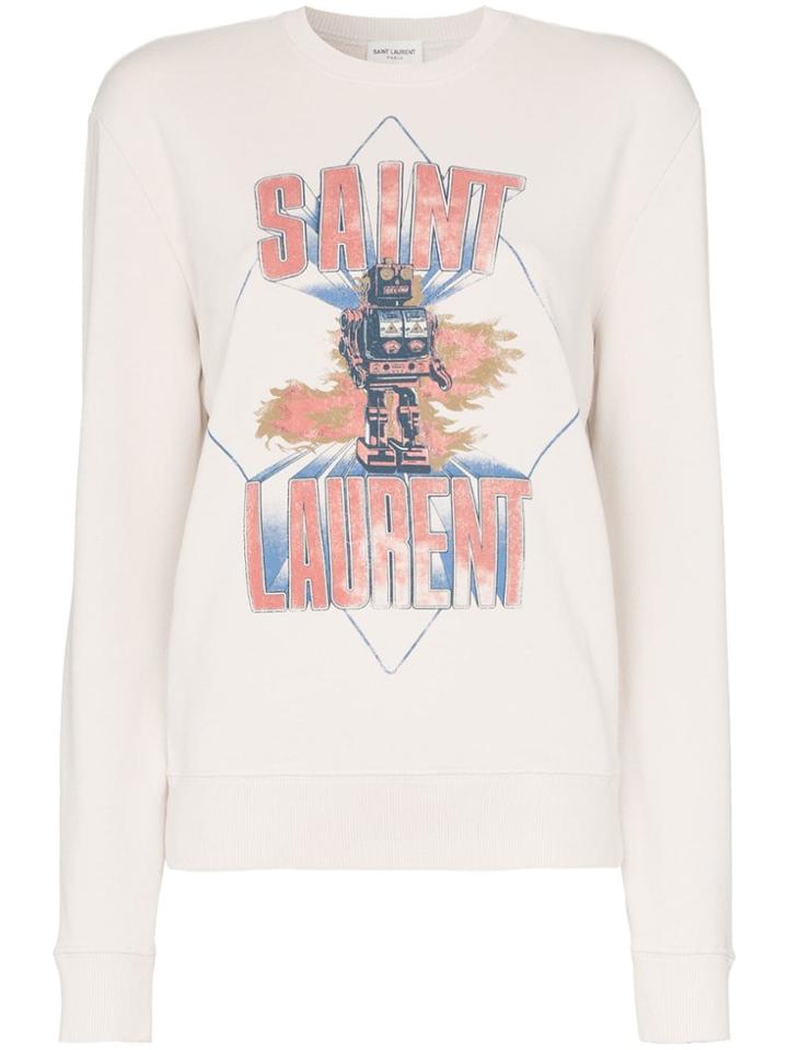 Saint Laurent Graphic Logo Print Cotton Jumper - Neutrals