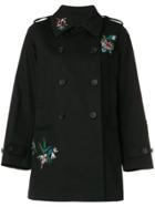 Red Valentino Floral Embroidery Double-breasted Coat - Black