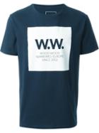 Wood Wood Logo Print T-shirt, Men's, Size: L, Blue, Cotton