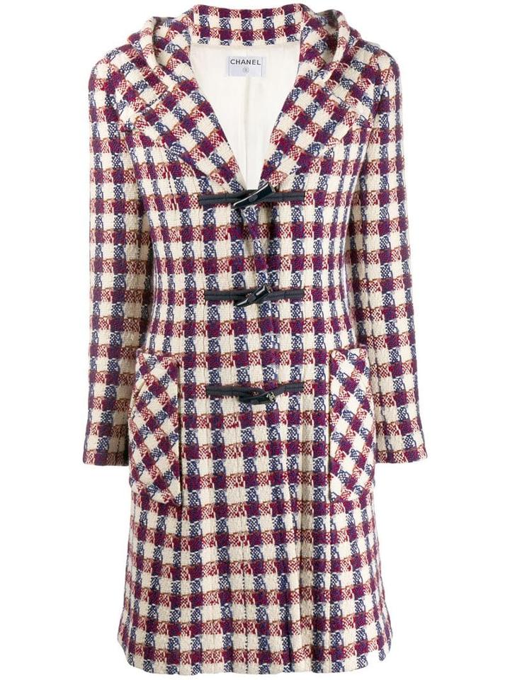 Chanel Pre-owned Hooded Plaid Midi Coat - Neutrals