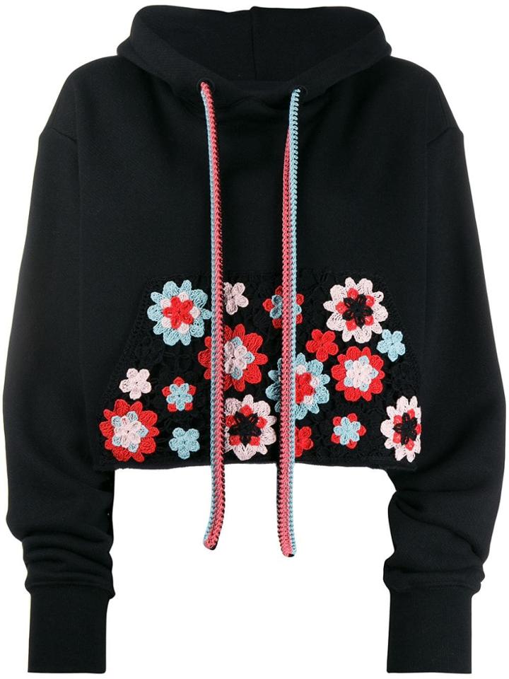 Alanui Cropped Embroidered Hoodie - Black
