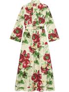 Gucci Belted Dress With Poppy Print - Green