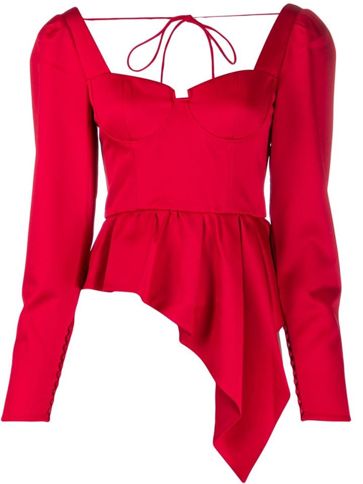 Self-portrait Ruffled Asymmetric Bustier Top - Red