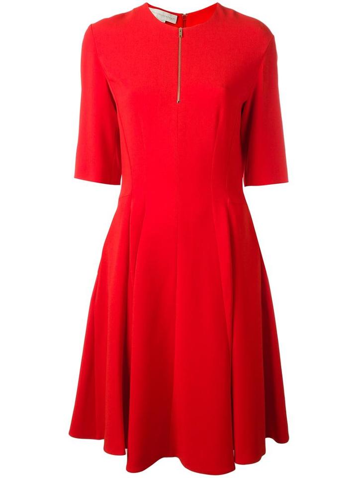Stella Mccartney Pleated Zip Collar Dress, Women's, Size: 44, Red, Viscose/acetate/spandex/elastane