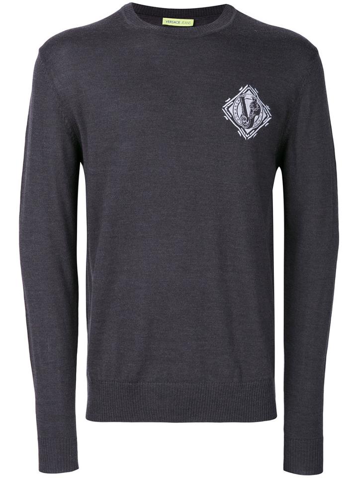 Versace Jeans - Embroidered Logo Sweatshirt - Men - Acrylic/wool - M, Grey, Acrylic/wool