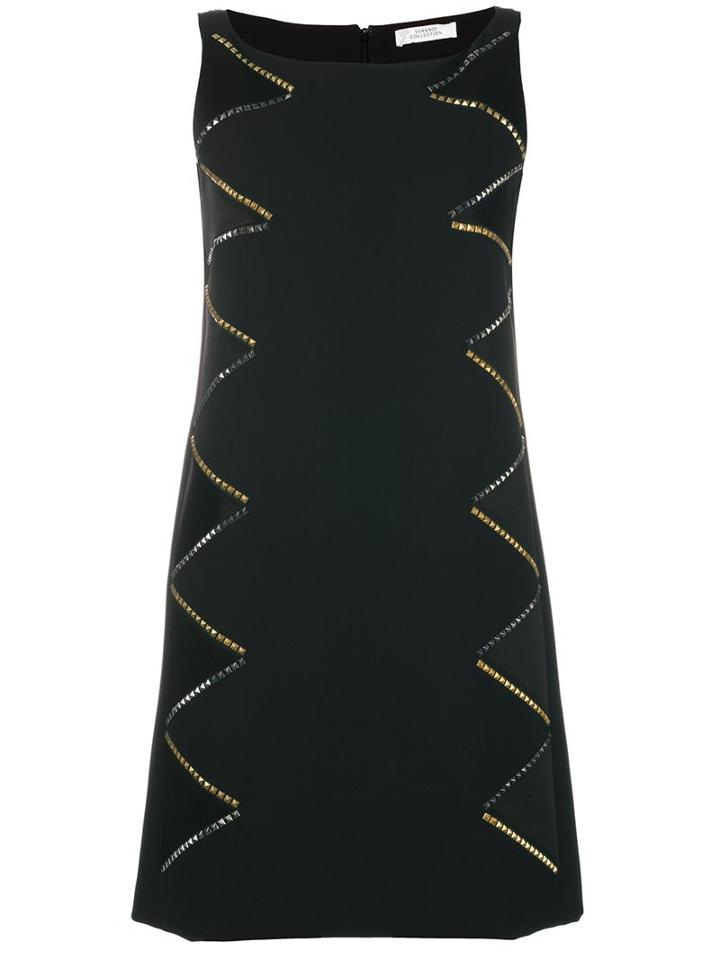Versace Collection Studded Shift Dress, Women's, Size: 44, Black, Cotton/polyester/spandex/elastane/viscose