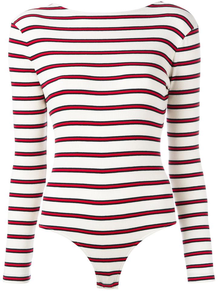 Harmony Paris Striped Leotard, Women's, Size: Medium, White, Cotton/spandex/elastane