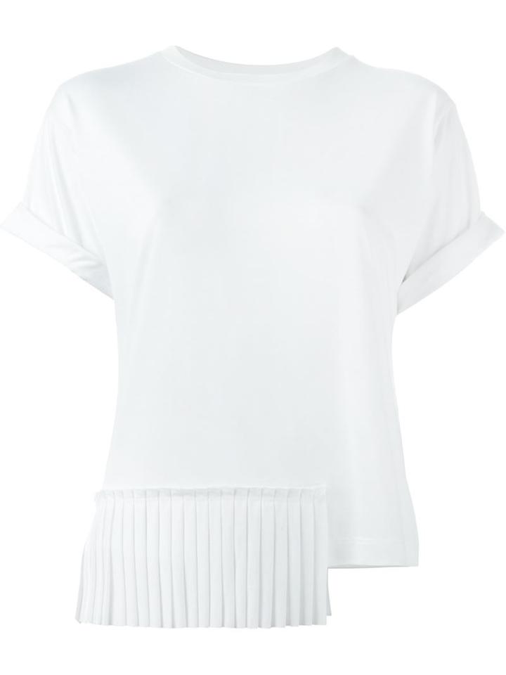 Mm6 Maison Margiela Asymmetric Pleated Hem T-shirt, Women's, Size: Xs, White, Viscose/polyester