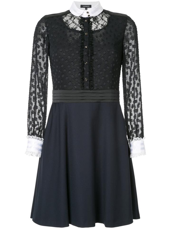 Loveless Collared Sheer Detail Dress - Black