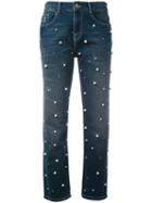 Essentiel Antwerp - Pearl Embellished Straight Jeans - Women - Cotton/acrylic/spandex/elastane/glass - 26, Blue, Cotton/acrylic/spandex/elastane/glass