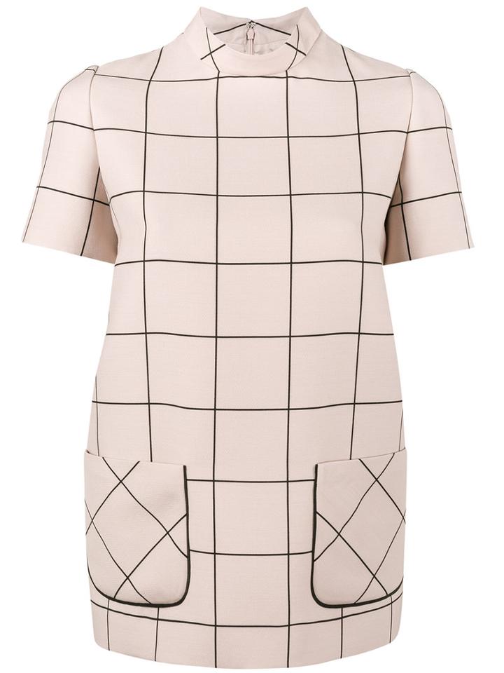 Valentino - Grid Print Top - Women - Silk/virgin Wool - 38, Pink/purple, Silk/virgin Wool