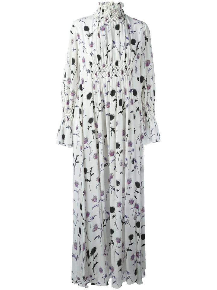 Kenzo 'dandelion' Smocked Maxi Dress, Women's, Size: 38, White, Silk