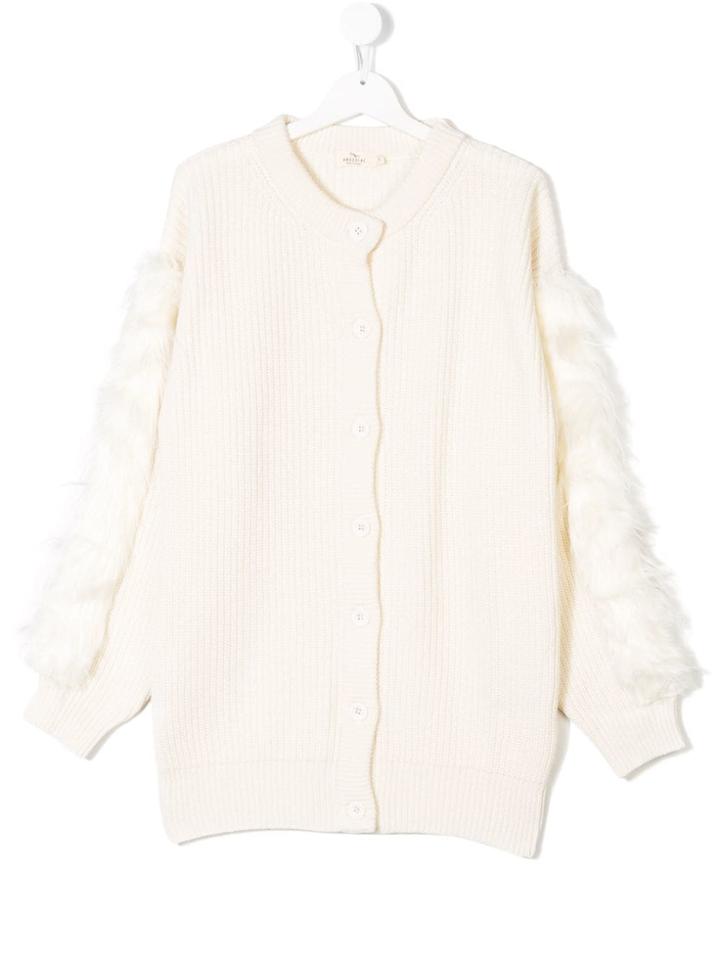 Andorine Teen Faux Fur Trimmed Knit Cardigan - Neutrals