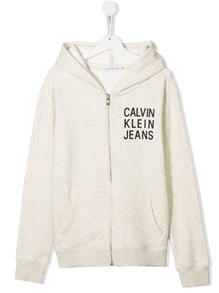 Calvin Klein Kids Logo Zip-up Hoody - Neutrals