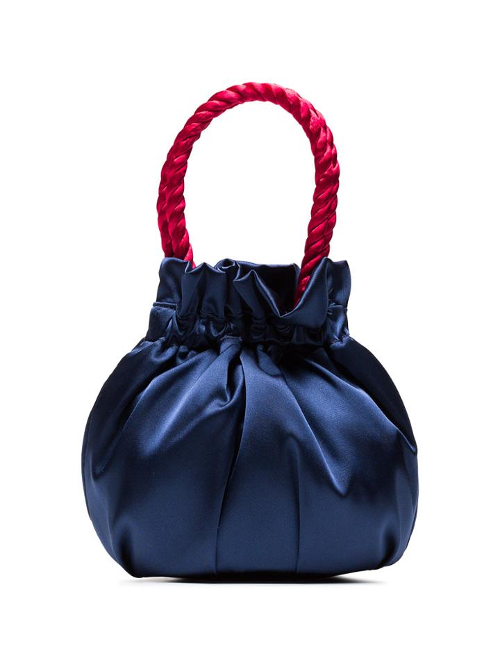 Staud Blue Grace Satin Bucket Bag