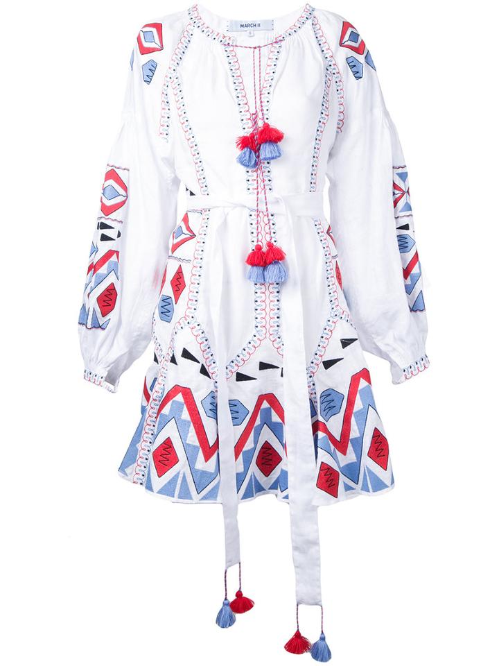 March 11 - 'flower Pixel' Dress - Women - Linen/flax - S, White, Linen/flax