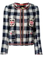 Femme By Michele Rossi Cropped Checked Jacket, Women's, Size: 44, Blue, Cotton/polyester