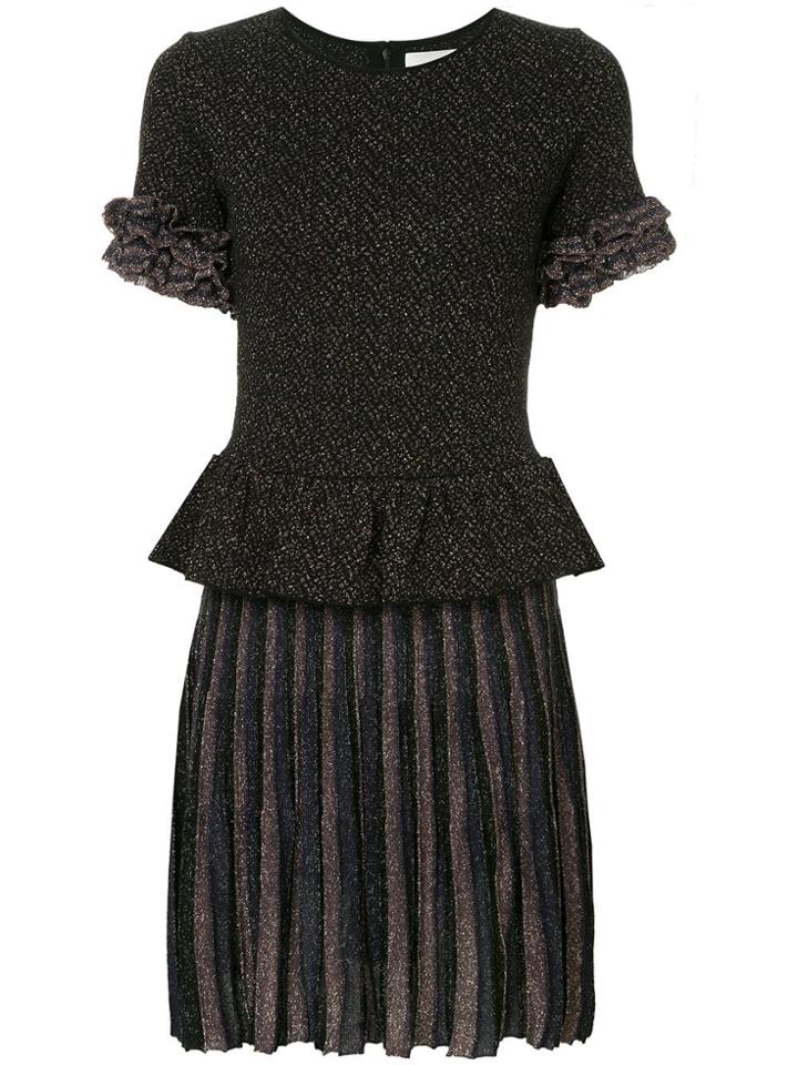 Ingie Paris Jacquard Pleated Mini Dress - Black