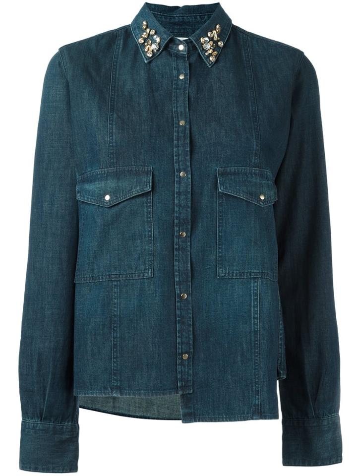 Golden Goose Deluxe Brand Embellished Collar Denim Shirt - Blue