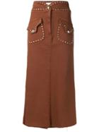 Alberta Ferretti Stud-embellished Midi Skirt - Brown