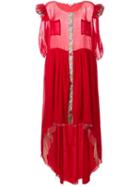 Natasha Zinko Floral Detail Ruffled Maxi Dress, Women's, Size: 42, Red, Silk/cotton/polyamide