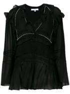 Iro Frill Trim Blouse With Contrast Stitching - Black