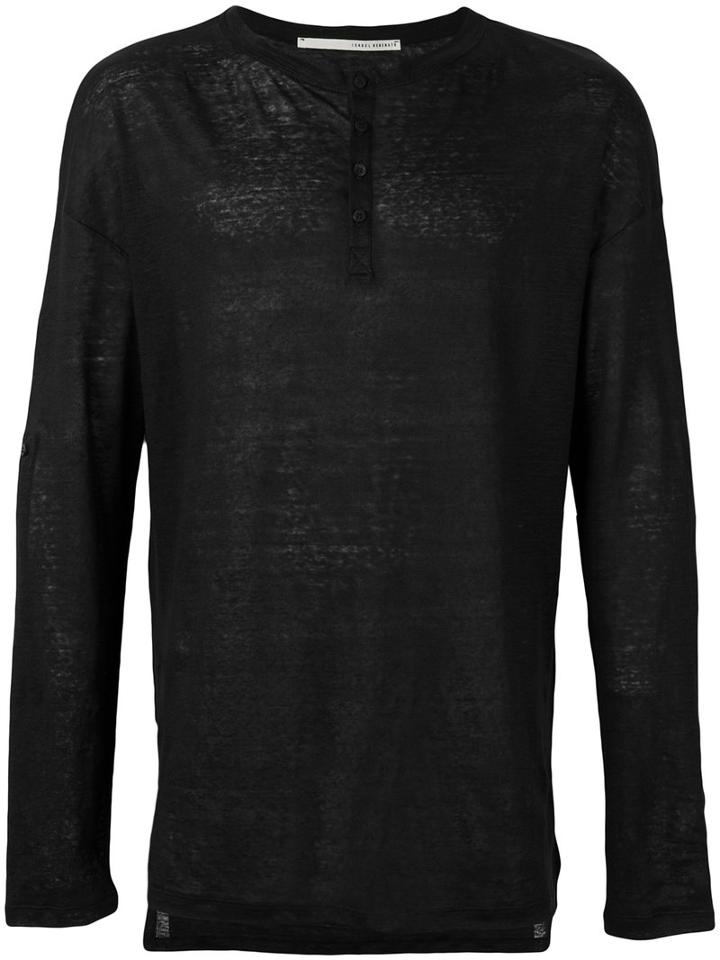 Isabel Benenato - Long Sleeve Henley T-shirt - Men - Linen/flax - S, Black, Linen/flax