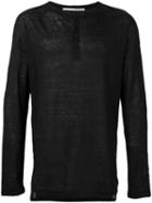 Isabel Benenato - Long Sleeve Henley T-shirt - Men - Linen/flax - S, Black, Linen/flax