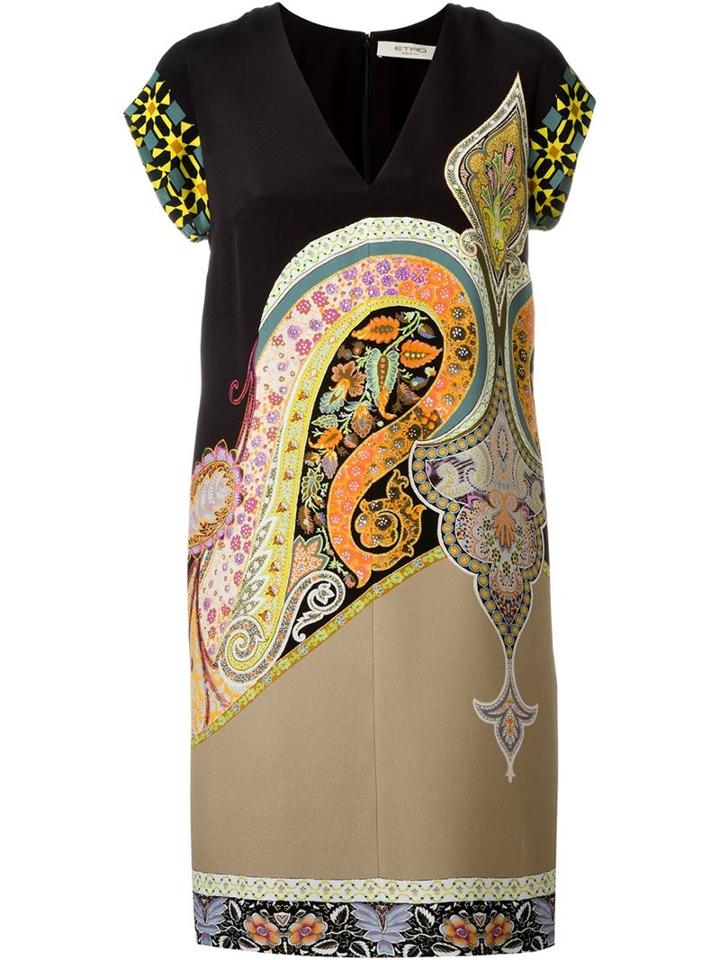 Etro Multipattern V Neck Shift Dress